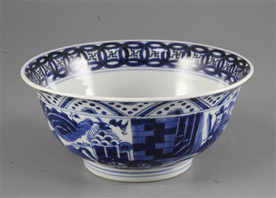 A Chinese blue and white bowl, Yongzheng period, diameter 17.2cm